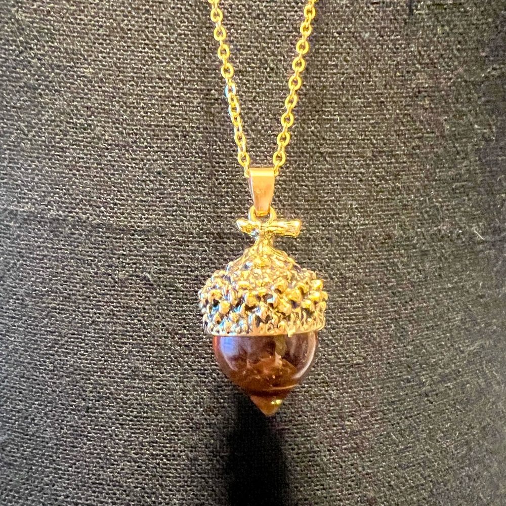 Amber-Colored Glass Acorn Necklace